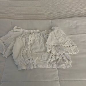 Divided White Lace Trim Crop Top